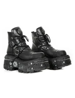 ANKLE BOOT BLACK IMPERFECT WITH LACES M-TANK007-S1