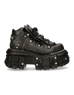 ANKLE BOOT BLACK IMPERFECT WITH LACES M-TANK106-C4